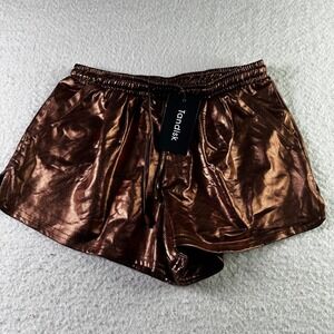 Tandisk Metallic Bronze High Waisted Drawstring Lounge Shorts Hot Pants Size S
